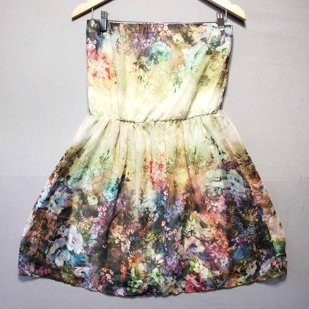 Zara Trafaluc Strapless Floral Mini Dress Womens M Fairycore Whimsigoth Ethereal